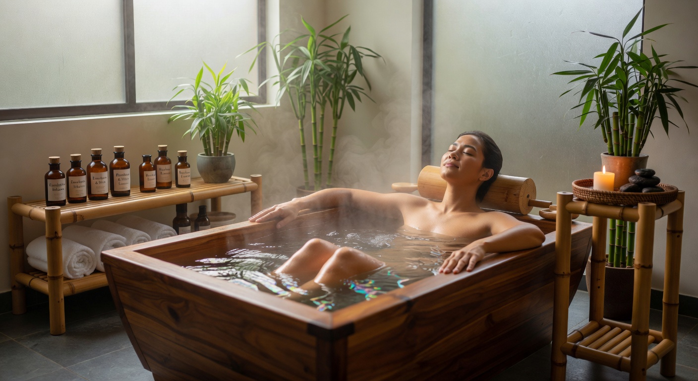 日本のお風呂でのリラクゼーション